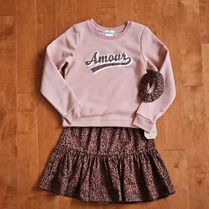 Nwt Forever Me 3pc Leopard Print Skirt,Sweatshirt & Scrunchie